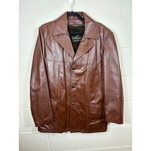 Vintage 90s Startown Of Londontown Leather Blazer Jacket Mens 40 Brown Button Up
